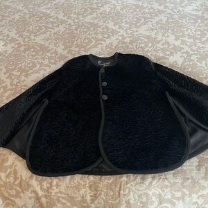 Black Faux Fur Cape with Button Closure
